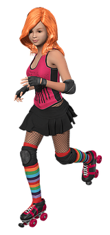 Roller Skating Girl3 D Character PNG Image