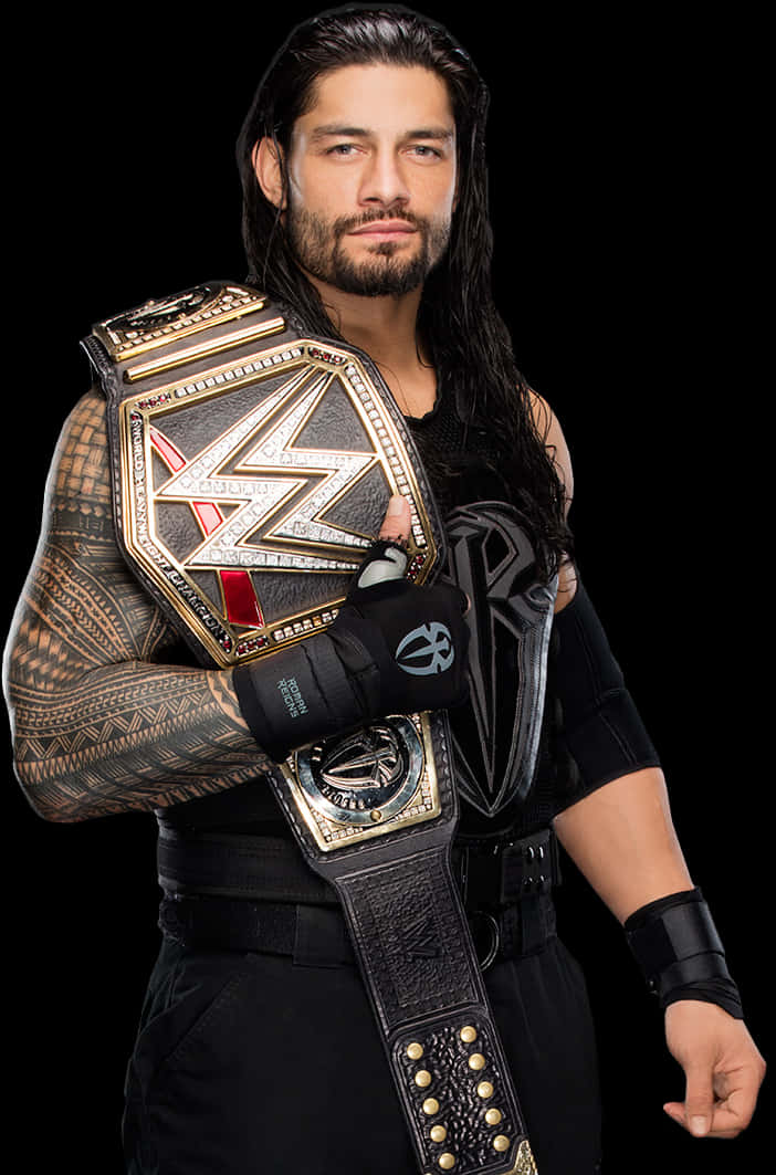 Roman Reigns W W E Champion Portrait PNG Image