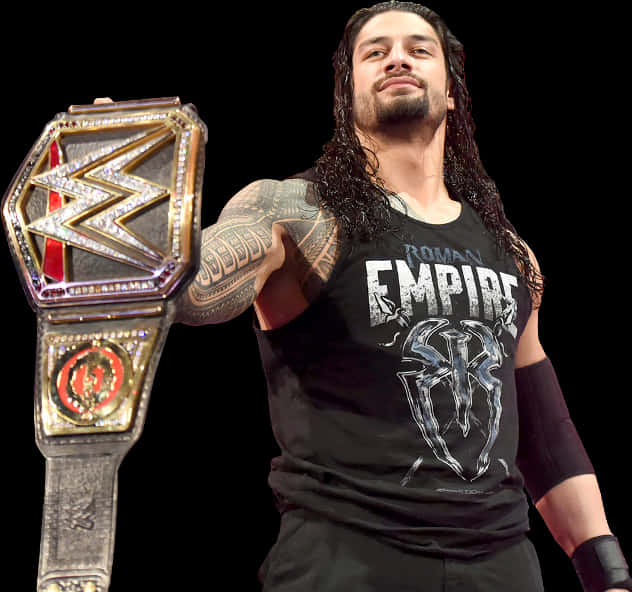 Roman Reigns W W E Champion Pose PNG Image