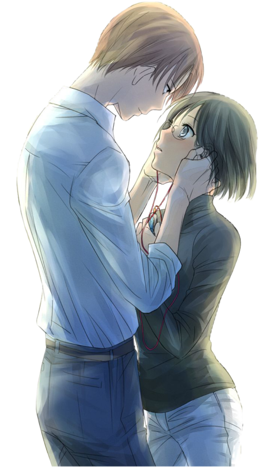 Romantic Anime Couple Tender Moment PNG Image