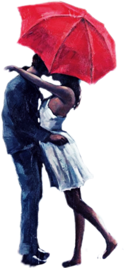 Romantic Couple Under Red Umbrella PNG Image