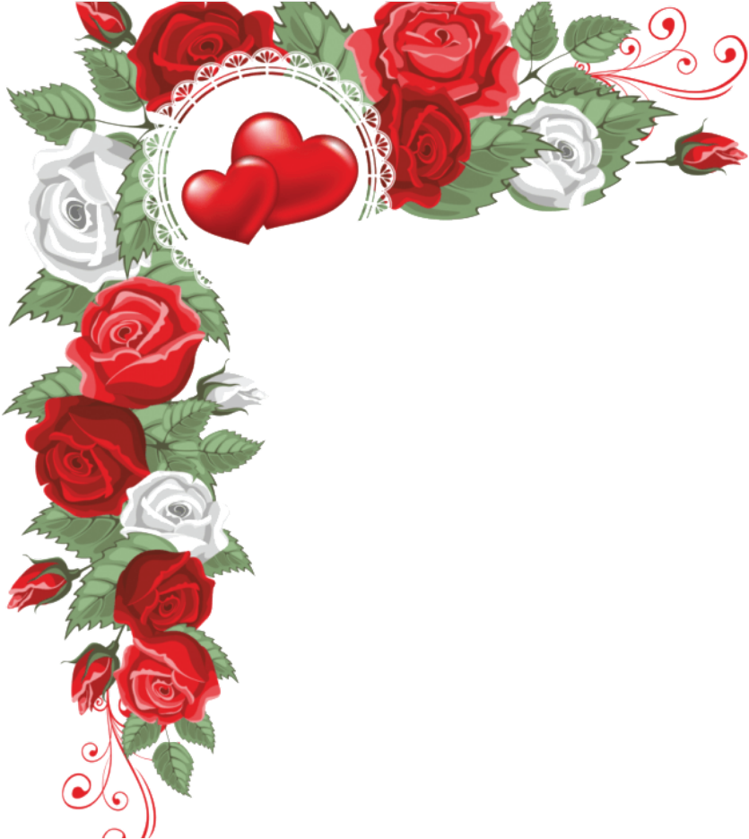 Romantic Heartand Roses Border PNG Image