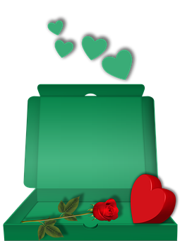 Romantic Heartsand Rosein Box PNG Image