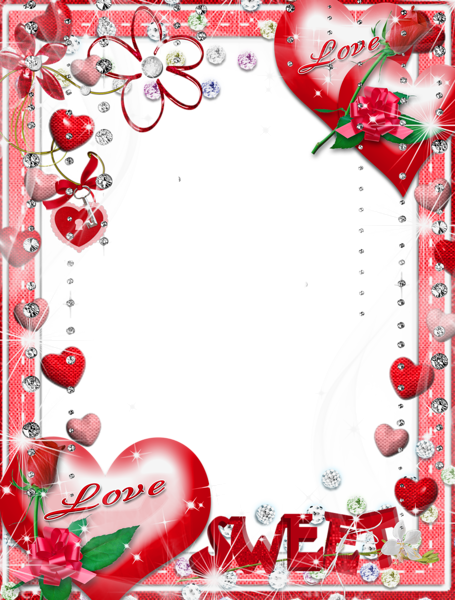 Romantic Heartsand Roses Frame PNG Image