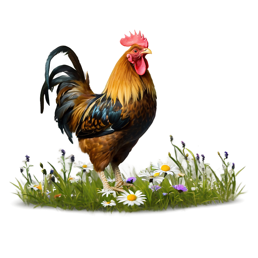 Rooster In Wildflowers Png Evy67 PNG Image