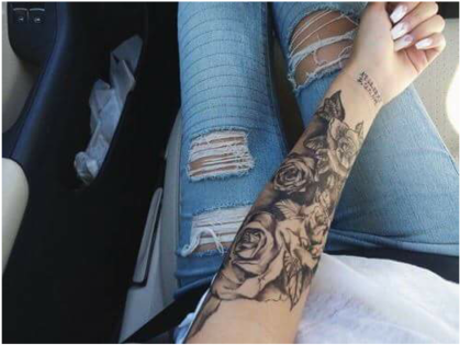 Rose Arm Tattoo Denim Jeans PNG Image