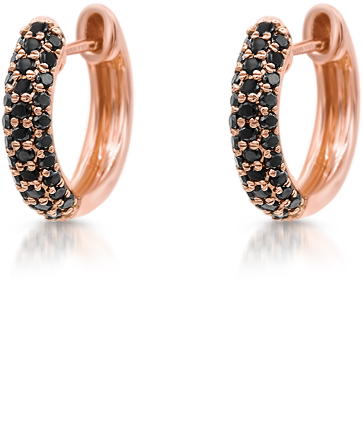 Rose Gold Black Stone Hoop Earrings PNG Image