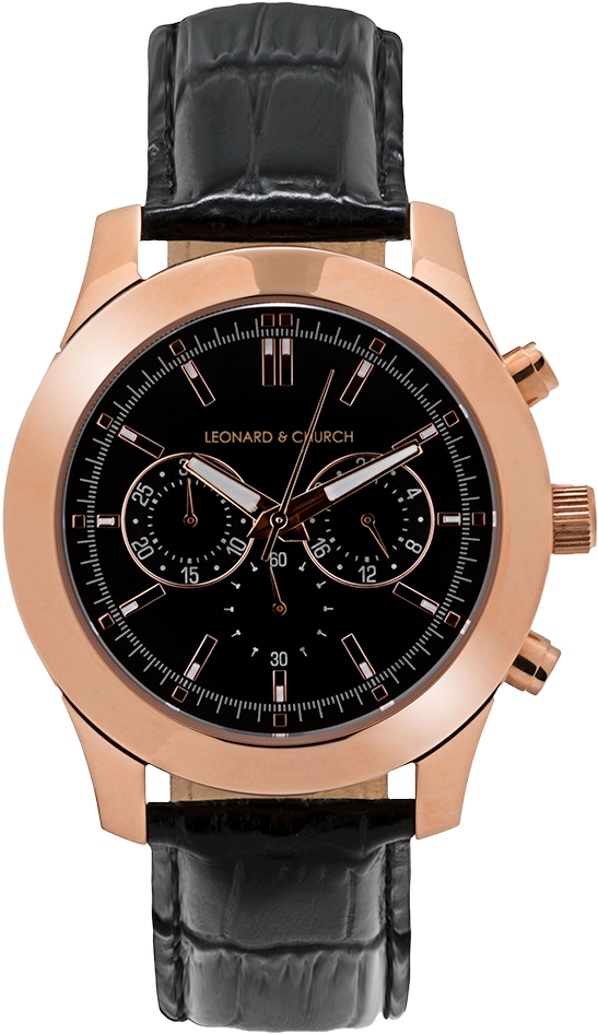 Rose Gold Chronograph Watchwith Black Leather Strap PNG Image