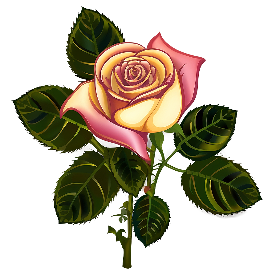 Rose With Leaves Clipart Png Xau PNG Image