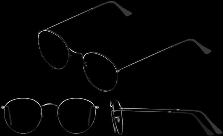 Round Glasses Black Background PNG Image