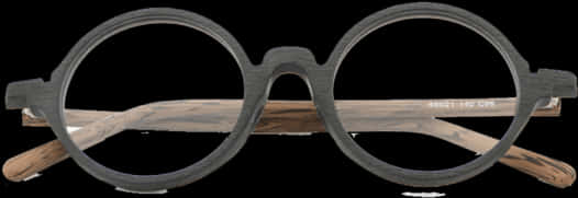 Round Wooden Temple Glasses PNG Image