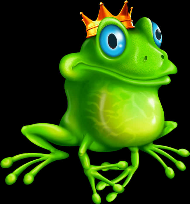 Royal Green Frog Cartoon PNG Image