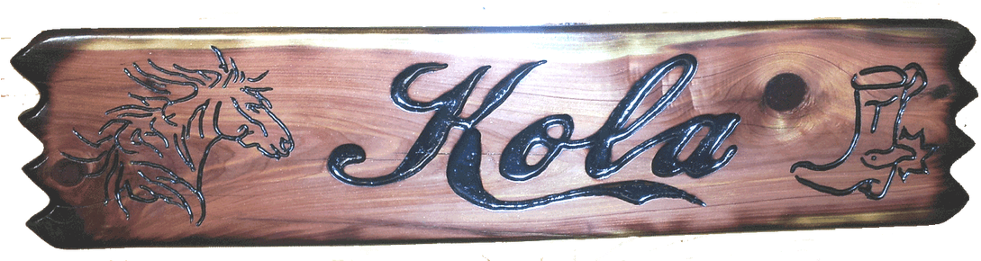 Rustic Hola Wooden Signwith Horse Engraving PNG Image