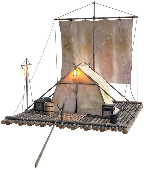 Rustic Raftwith Tent Illustration PNG Image