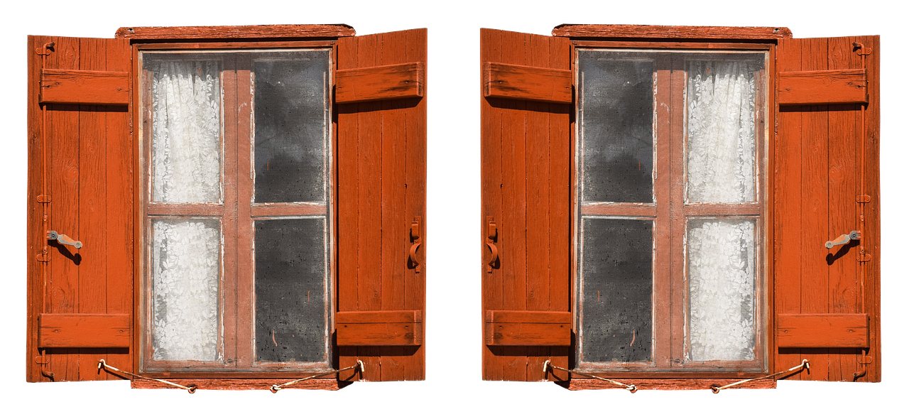 Rustic Red Shutters Window PNG Image