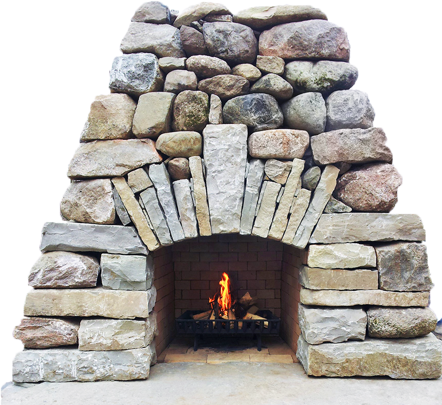 Rustic Stone Fireplace With Flames PNG Image