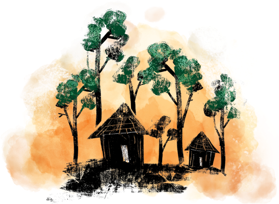 Rustic Village Sunset Artwork PNG Image