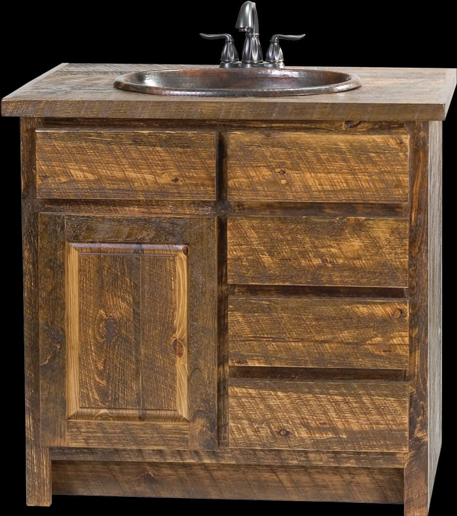 Rustic Wooden Bathroom Vanity Cabinet PNG Image