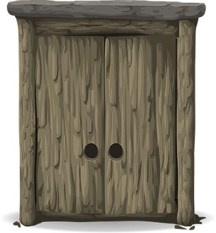 Rustic Wooden Door Cartoon PNG Image