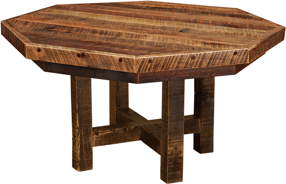 Rustic Wooden Octagonal Dining Table.png PNG Image