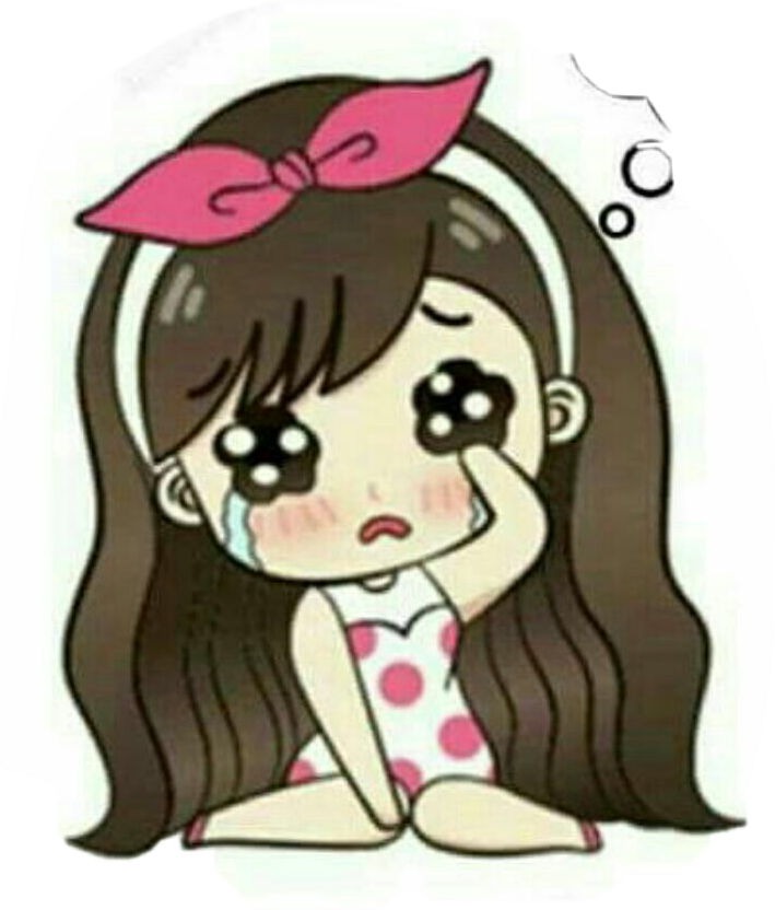 Sad Cartoon Girlwith Pink Bow PNG Image