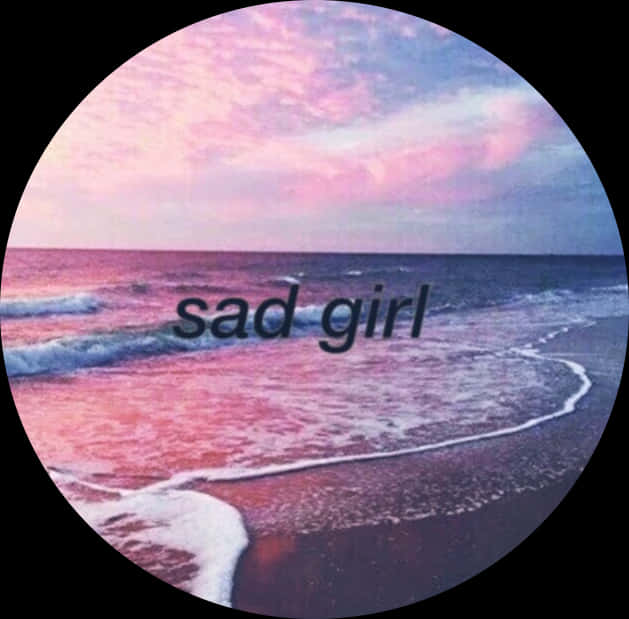 Sad Girl Beach Sunset Circle PNG Image