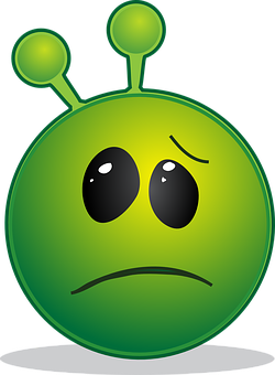 Sad Green Alien Cartoon PNG Image