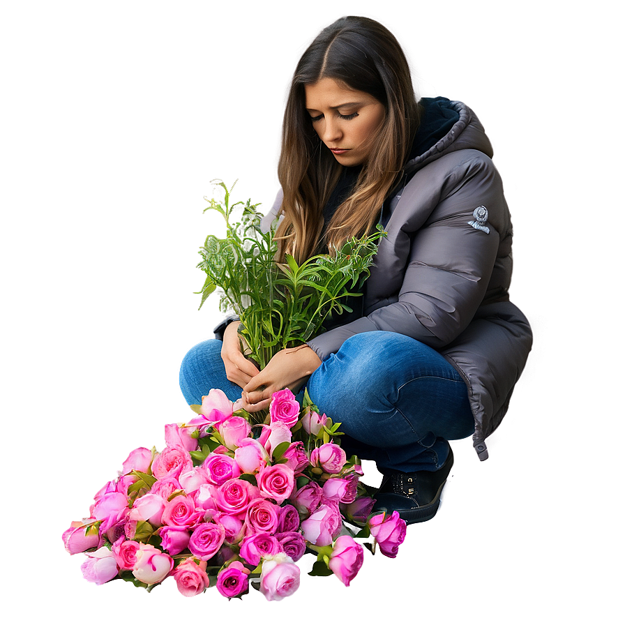 Sad Person With Drooping Flowers Png 40 PNG Image