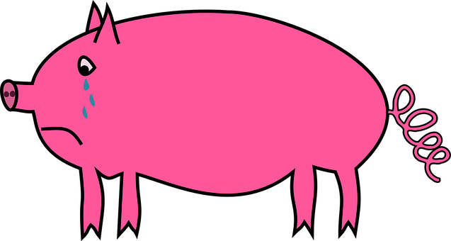 Sad Pink Cartoon Pig PNG Image