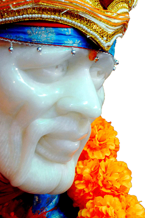 Sai Baba Statue Profilewith Orange Flowers PNG Image