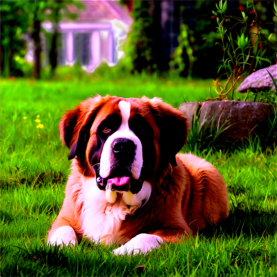 Saint Bernard Lying In Grass Png 3 PNG Image