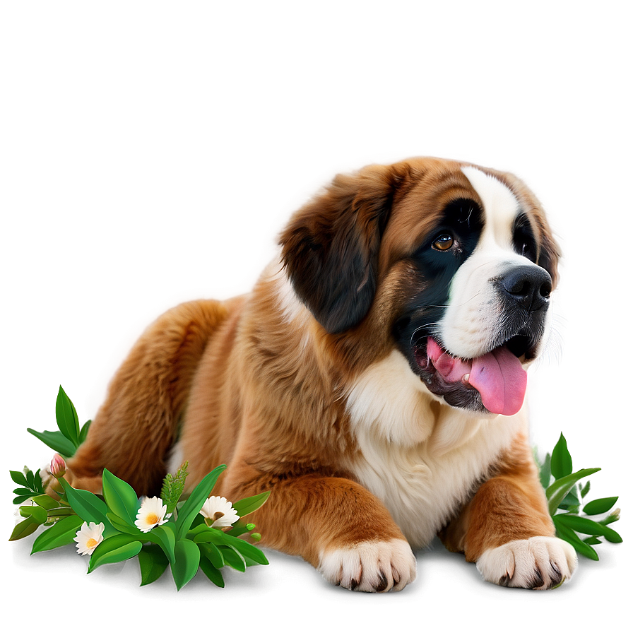 Saint Bernard With Flowers Png 56 PNG Image