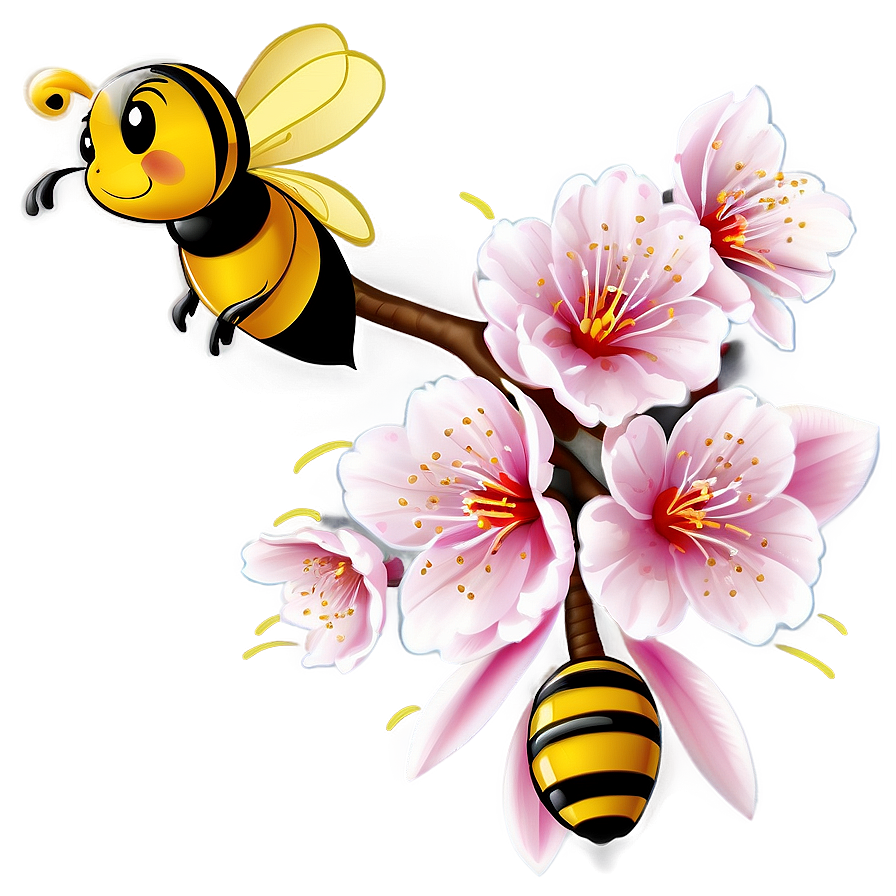 Sakura Blossom With Bee Png Buk PNG Image