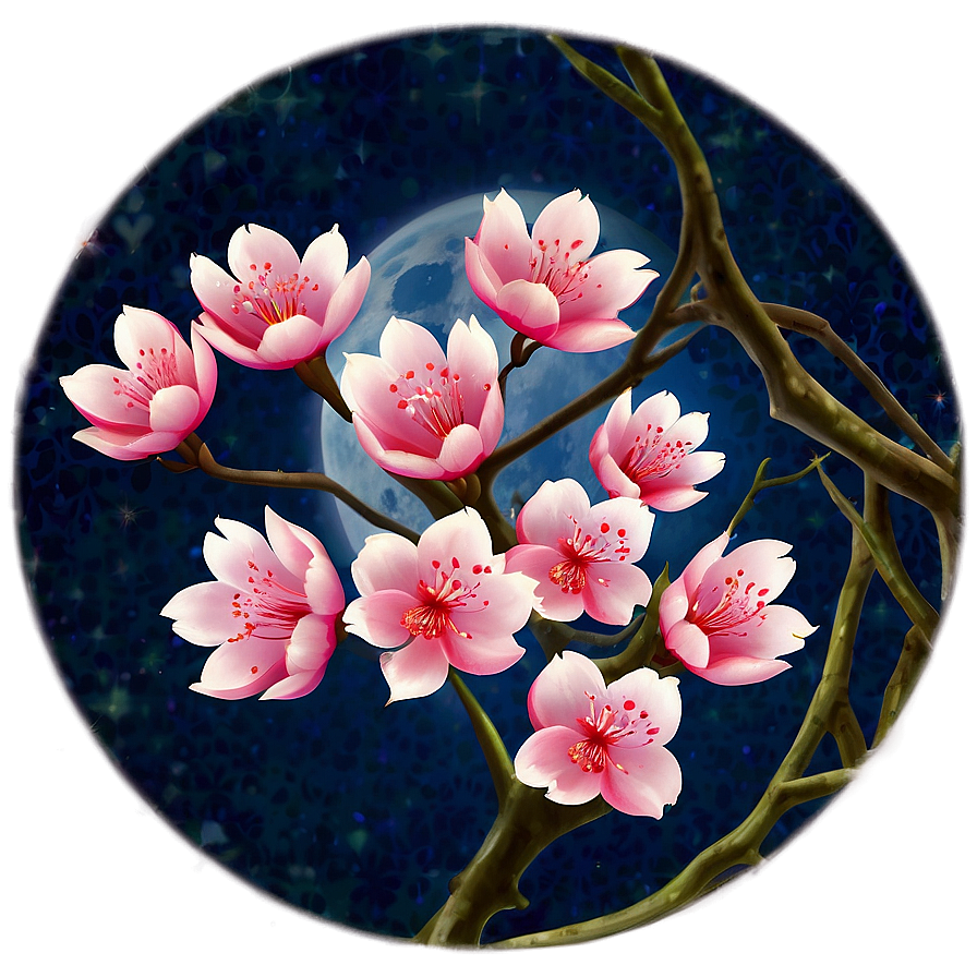 Sakura Flower Under Moonlight Png Awl PNG Image