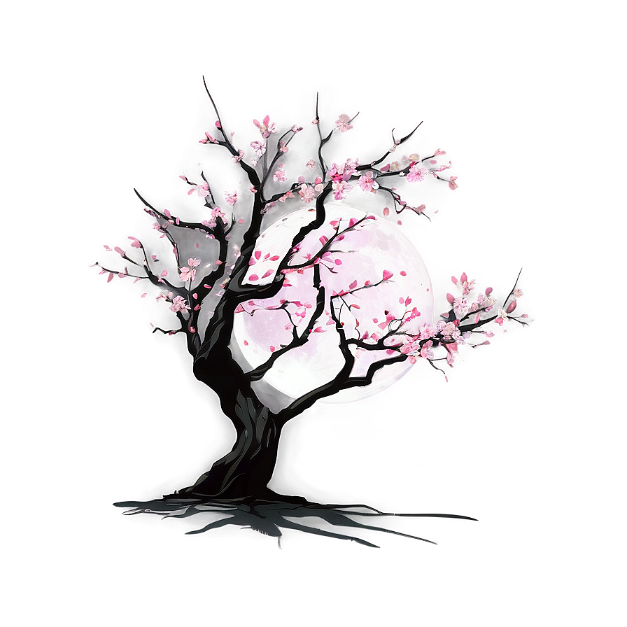 Sakura Tree In Full Moon Png Wrw PNG Image