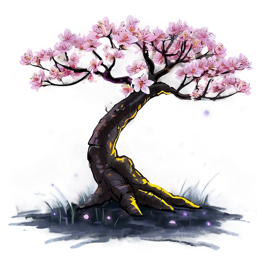 Sakura Tree With Fireflies At Night Png Gst PNG Image