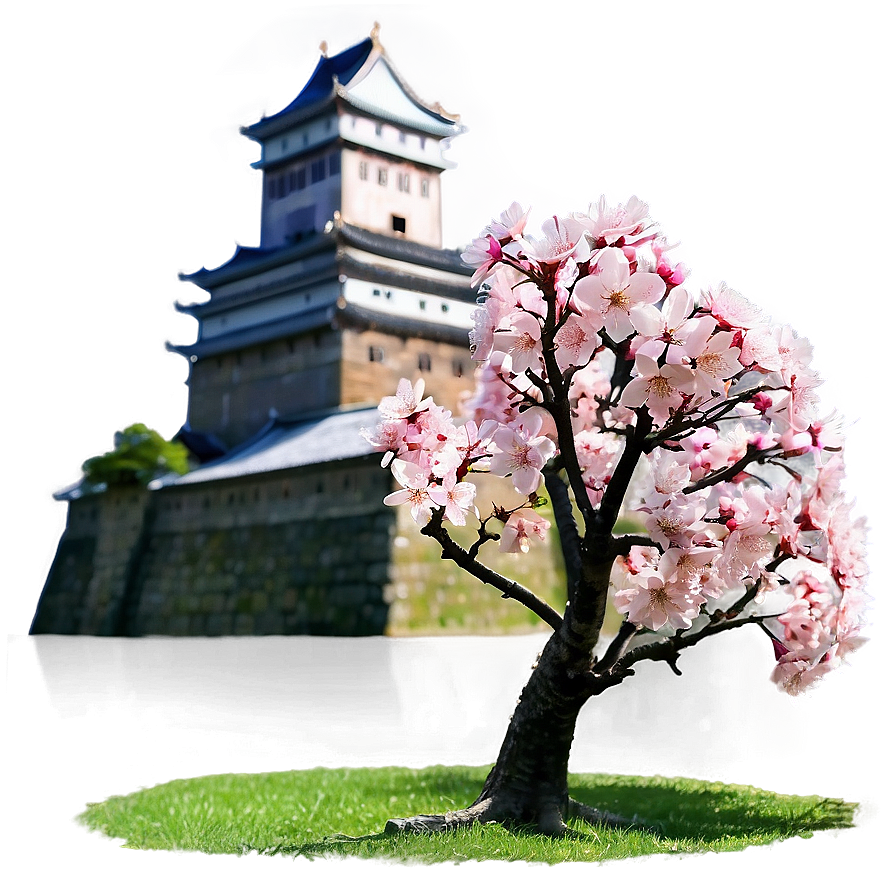 Sakura Tree With Historic Castle Png Ciq58 PNG Image