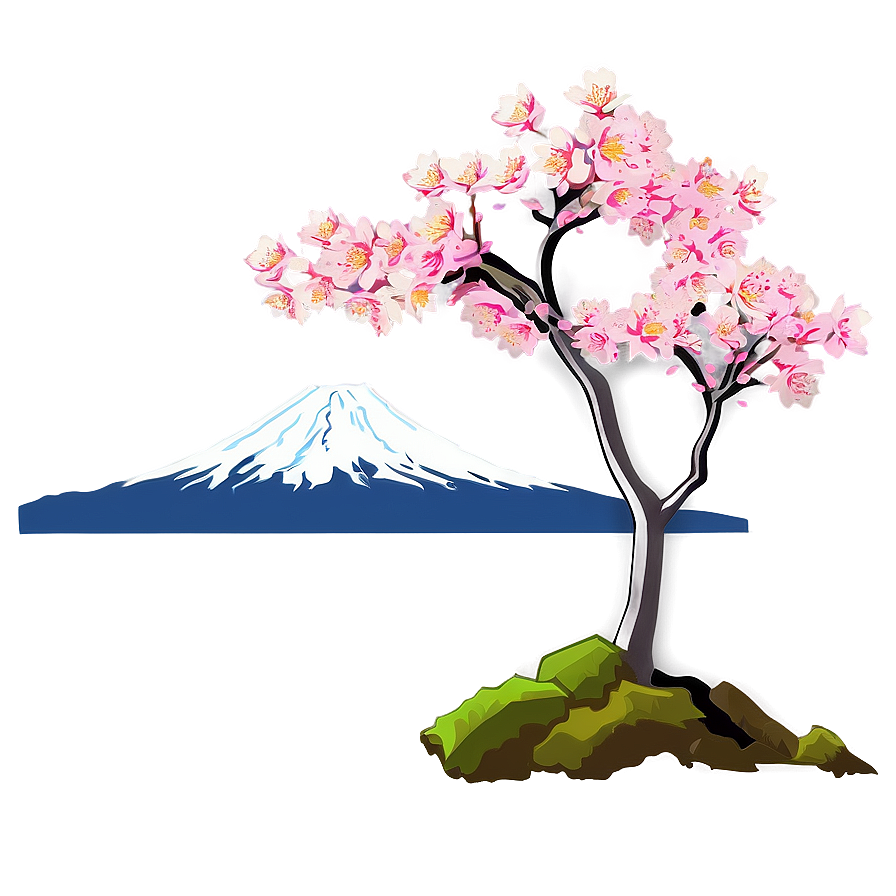 Sakura Tree With Mount Fuji Png Mew56 PNG Image