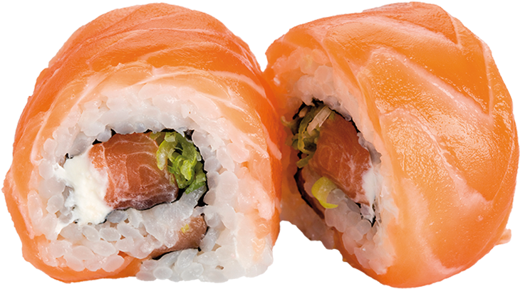 Salmon Sushi Roll Cut Open.png PNG Image