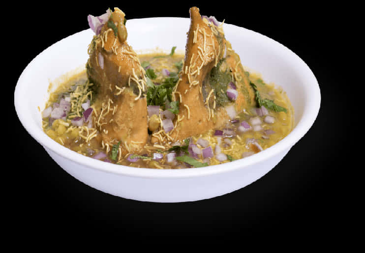 Samosa Chaat Delicious Indian Appetizer PNG Image