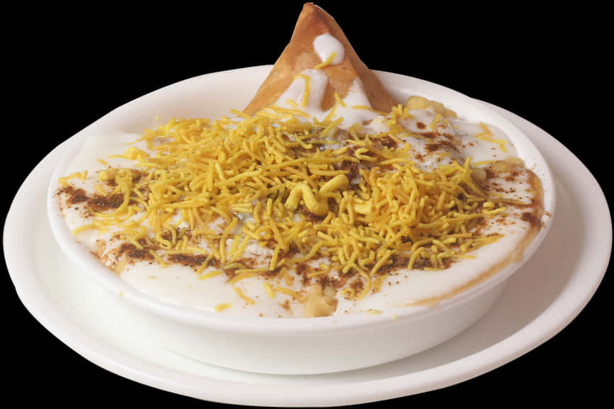 Samosa Chaat Delicious Indian Snack PNG Image