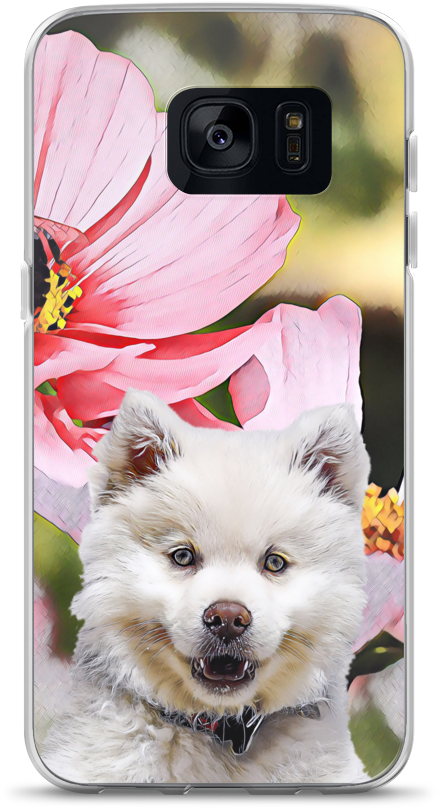 Samoyed Puppy Floral Phone Case PNG Image