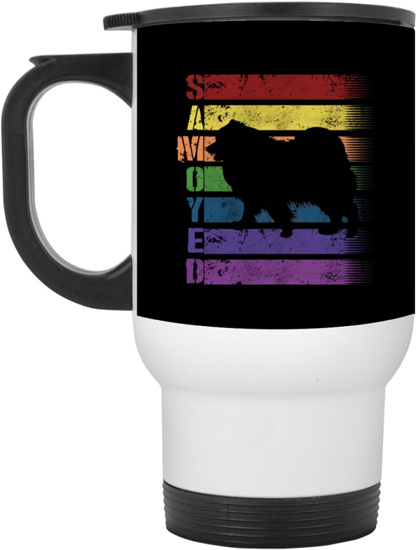 Samoyed Rainbow Travel Mug PNG Image