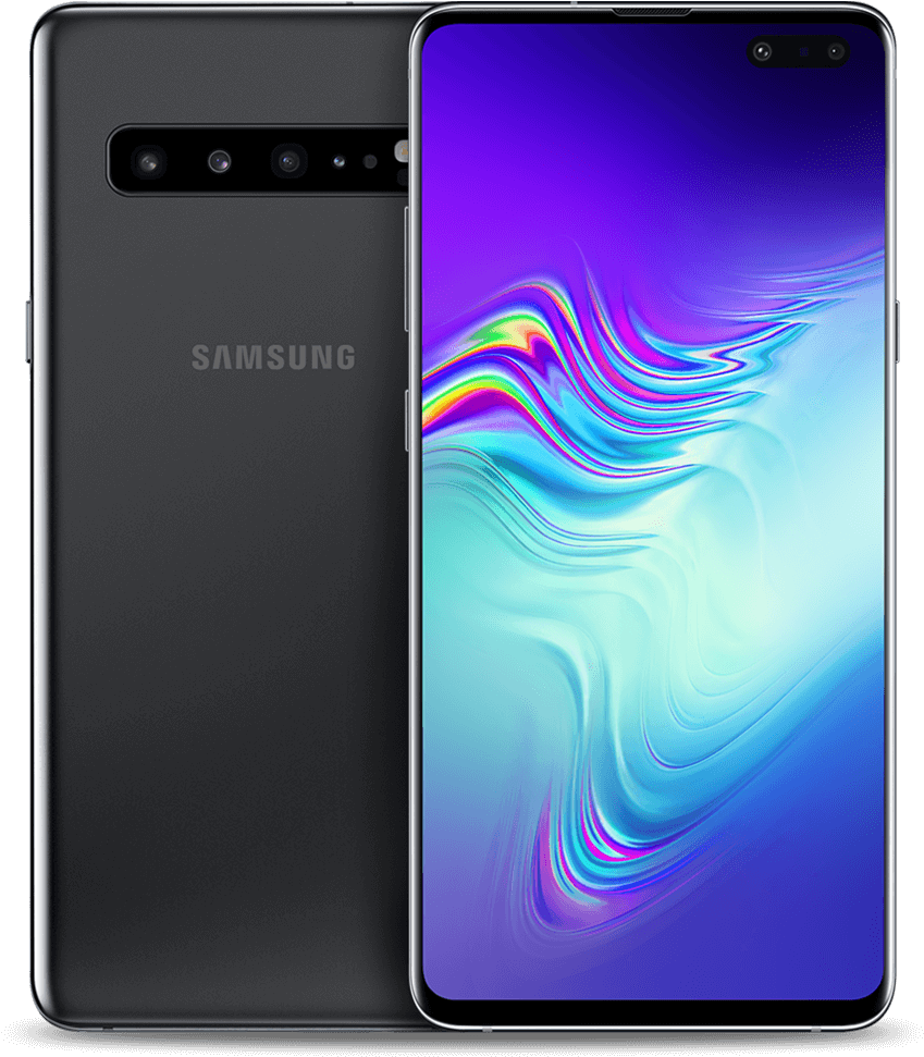 Samsung Galaxy S10 Black Front Back View PNG Image