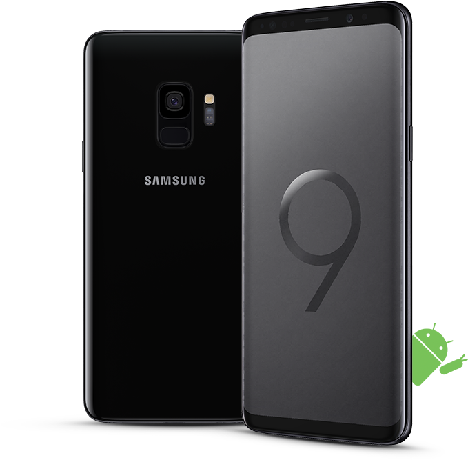 Samsung Galaxy S9 Black Front Back PNG Image