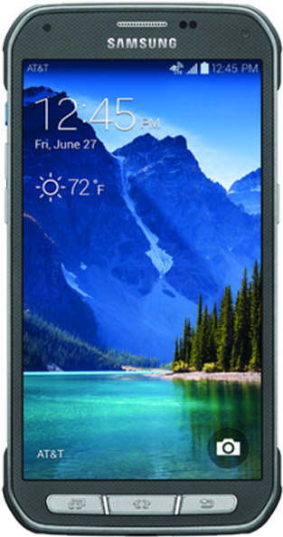 Samsung Rugged Smartphone Mountain Lake Wallpaper PNG Image