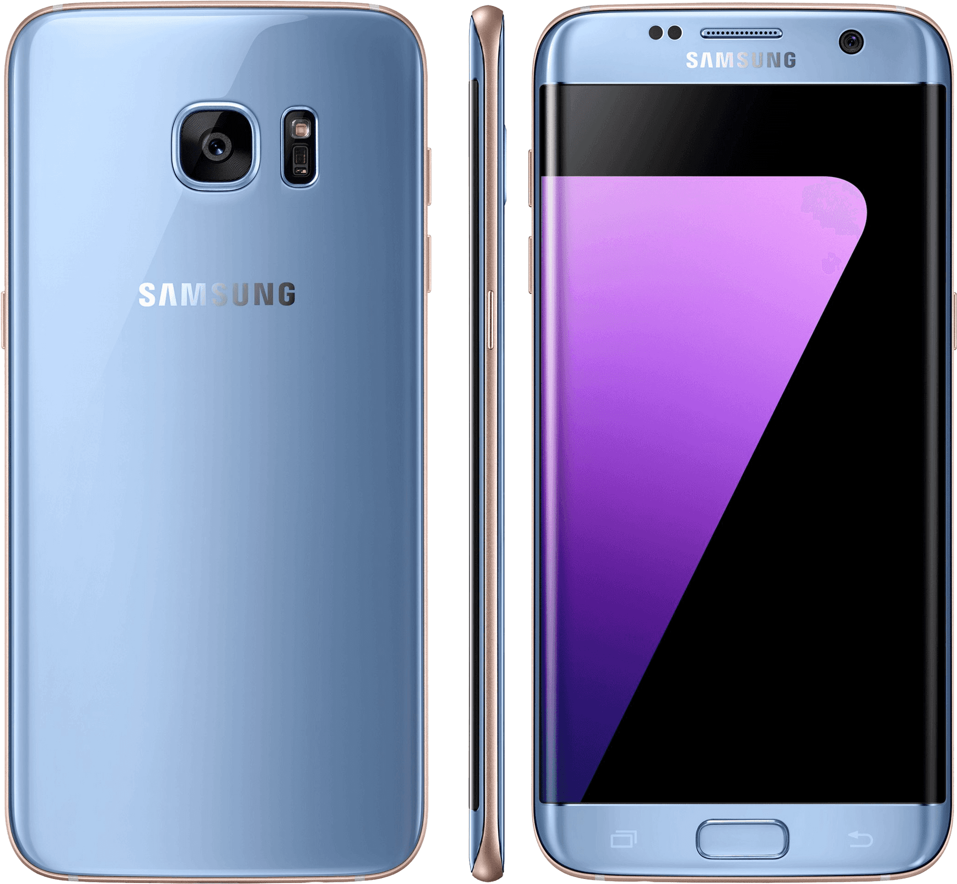 Samsung Smartphone Blue Front Back Side Views PNG Image