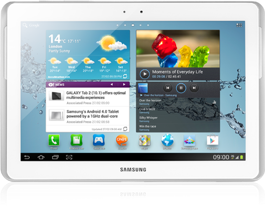 Samsung Tablet Displaying Weatherand Multimedia PNG Image