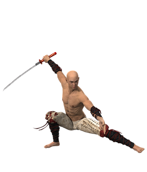 Samurai Warrior Action Pose PNG Image