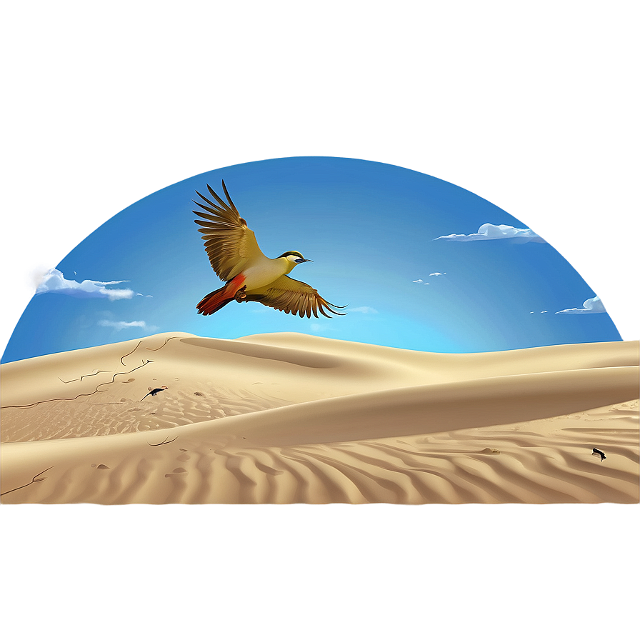 Sand Dunes With Birds Flying Png Qae PNG Image